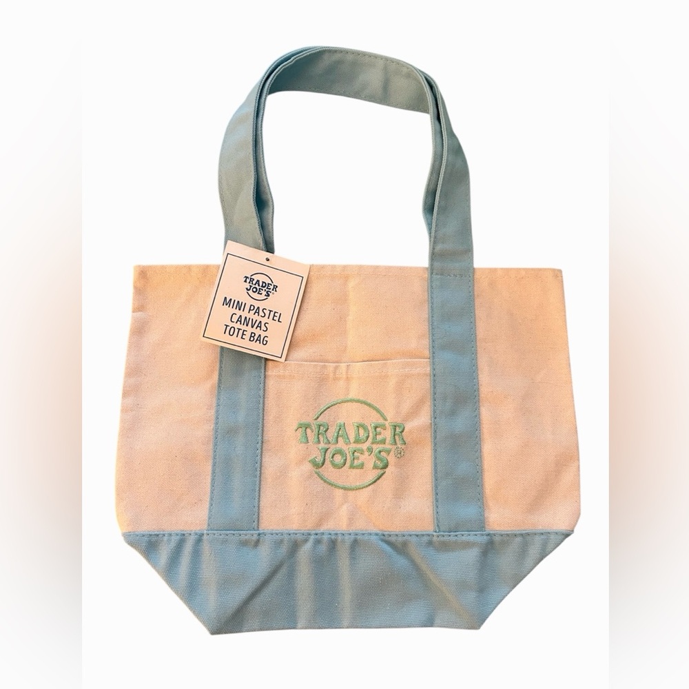 Mini Pastel Canvas Tote Bag - Cream & Light Blue